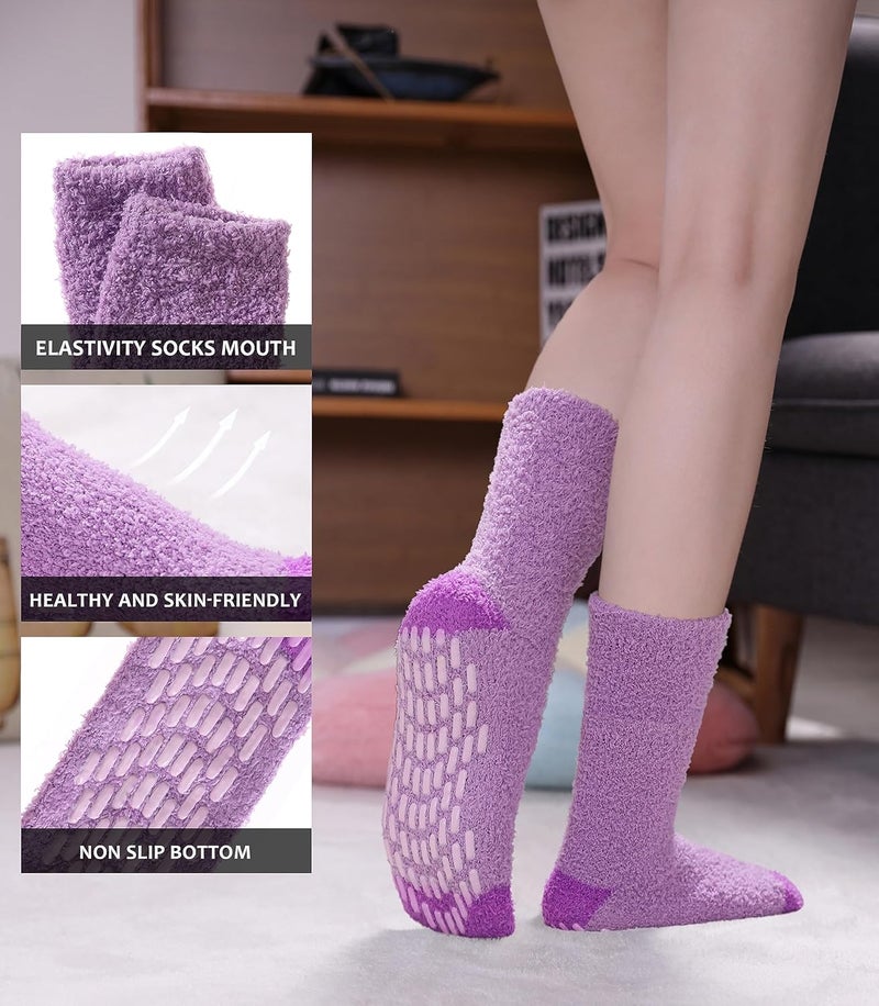 SDBING Non Slip Fuzzy Socks with Grips for Women - Hospital Slipper Socks - Image 2